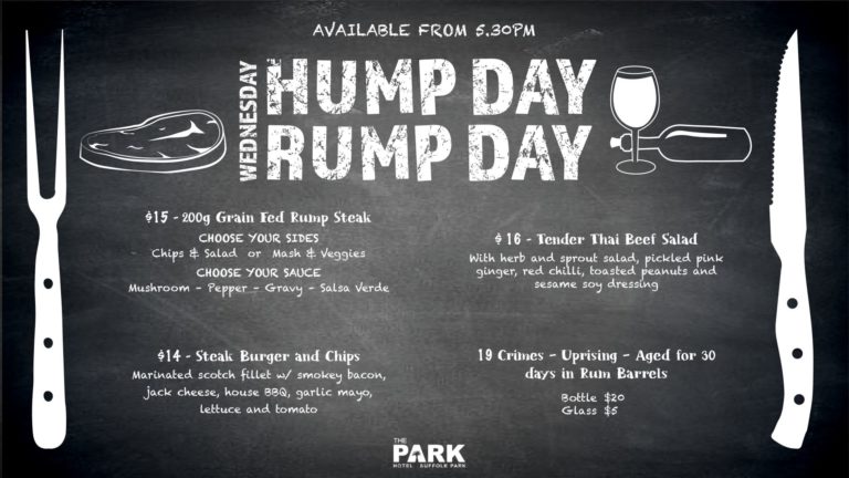 Wednesday Hump Day Rump Day Specials